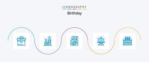 pack d'icônes anniversaire bleu 5 comprenant un gâteau. fête. caméra. aliments. date d'anniversaire vecteur