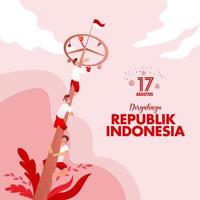 carte de voeux de la fête de l'indépendance de l'indonésie avec illustration de concept de jeux traditionnels vecteur