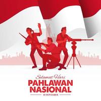 selamat hari pahlawan nasional. traduction, bonne journée des héros nationaux indonésiens. illustration vectorielle pour carte de voeux, affiche et bannière vecteur
