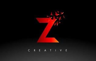 lettre de logo z rouge avec volée d'oiseaux volant et se désintégrant de la lettre. vecteur