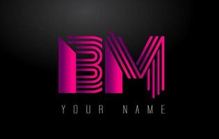 bm logo de lettre de lignes magenta. modèle de vecteur de lettres de ligne créative.