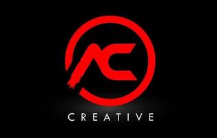 création de logo de lettre de brosse ac rouge. logo d'icône de lettres brossées créatives. vecteur