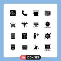ensemble de 16 symboles d'icônes d'interface utilisateur modernes signes pour les rideaux de cancer du poumon promotion de la pollution éléments de conception vectoriels modifiables vecteur