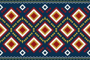 style géométrique de motif de tissu ethnique. paréo aztèque motif oriental ethnique traditionnel fond bleu marine foncé. abstrait, vecteur, illustration. utiliser pour la texture, les vêtements, l'emballage, la décoration, les tapis. vecteur