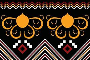 style géométrique de motif de tissu thnique. sarong motif oriental ethnique aztèque traditionnel fond noir foncé. abstrait, vecteur, illustration. utiliser pour la texture, les vêtements, l'emballage, la décoration, les tapis. vecteur