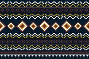 style géométrique de motif de tissu ethnique. paréo aztèque motif oriental ethnique traditionnel fond bleu marine foncé. abstrait, vecteur, illustration. utiliser pour la texture, les vêtements, l'emballage, la décoration, les tapis. vecteur