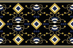 style géométrique de motif de tissu ethnique. sarong motif oriental ethnique aztèque traditionnel fond noir foncé. abstrait, vecteur, illustration. utiliser pour la texture, les vêtements, l'emballage, la décoration, les tapis. vecteur
