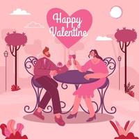 carte de voeux saint valentin. jeune couple d'amoureux ayant un dîner romantique en plein air vecteur