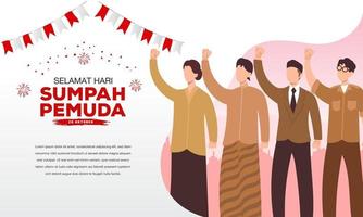 illustration vectorielle. selamat hari sumpah pemuda. Traduction l'engagement de la jeunesse indonésienne heureuse. adapté à la carte de voeux, à l'affiche et à la bannière. vecteur