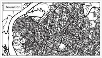 carte de la ville d'asuncion paraguay en noir et blanc. vecteur