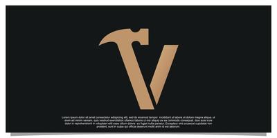 lettre initiale créative v avec conception de logo marteau concept unique vecteur premium