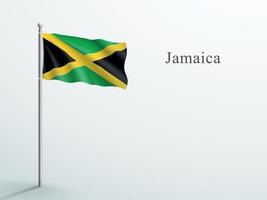 Élément 3d du drapeau jamaïcain agitant sur un mât en acier vecteur