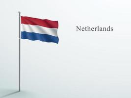 Élément 3d du drapeau néerlandais agitant sur un mât en acier vecteur