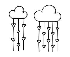 nuage dessiné à la main avec doodle coeurs vecteur