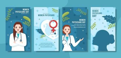 journée nationale des femmes médecins histoires de médias sociaux dessin animé plat illustration de modèles dessinés à la main vecteur