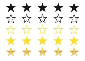 ensemble d'icônes d'examen cinq étoiles, concept pour les clients et les clients, forme d'étoile simple sur fond blanc isolé vecteur