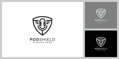 modèle de conception de vecteur de logo de podcast et de bouclier