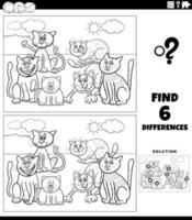 tâche de différences avec la page de coloriage des chats de dessin animé vecteur