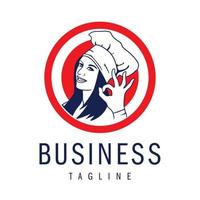 création de logo de femme chef minimaliste isolée sur fond blanc, adaptée aux entreprises alimentaires ou de boulangerie vecteur