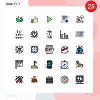 ensemble moderne de 25 couleurs et symboles plats en ligne remplis tels que l'espace de décodage du code multimédia éléments de conception vectoriels modifiables vecteur