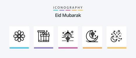 pack d'icônes eid mubarak ligne 5 comprenant l'homme. veste. thé vert. aïd. prier. conception d'icônes créatives vecteur