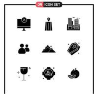 9 icônes créatives signes et symboles modernes des utilisateurs de la montagne groupe d'usine éléments de conception vectoriels modifiables vecteur