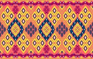 modèles sans couture ikat ornés. ligne géométrique fond de couleur orange coucher de soleil. style rétro de motif ikat traditionnel ethnique folklorique asiatique. conception pour le textile de tapis de tissu d'habillement. illustration vectorielle. vecteur