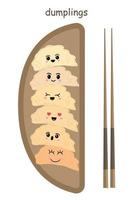 un ensemble de boulettes mignonnes dans le style de kawaii. illustration vectorielle de cuisine asiatique vecteur