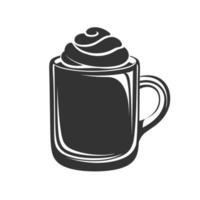 boisson avec de la mousse et de la crème dans un grand design de silhouette de tasse en verre. clip art moderne et plat pour les cafés, le menu, le café, les boissons, etc. vecteur