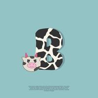 lettre de peau de vache b avec icône de doodle autocollant vache mignonne vecteur