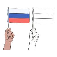 le drapeau de la russie est dans la main d'un homme en couleur et en noir et blanc. la notion de patriotisme. vecteur