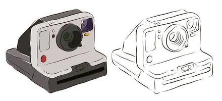 un vieil appareil photo polaroïd en couleur et en noir et blanc. le concept de l'ancienne technique polaroid. vecteur