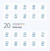 20 pack d'icônes de couleur bleue d'applications mobiles comme l'application d'interaction d'application d'éducation application de formation vecteur
