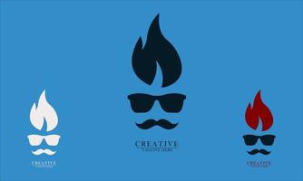 lunettes de moustache et icônes de logo de chef de restaurant de cheveux de feu vecteur