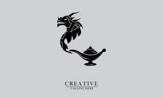 logos mythiques d'icônes magiques de dragon et de bouteille de génie. vecteur
