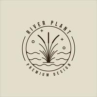 rivière plante roseau logo dessin au trait vecteur illustration simple modèle icône conception graphique. quenouilles herbe nature signe ou symbole pour l'environnement concept naturel avec badge cercle et typographie