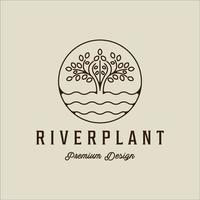 rivière plante roseau logo dessin au trait vecteur illustration simple modèle icône conception graphique. quenouilles herbe nature signe ou symbole pour l'environnement concept naturel avec typographie