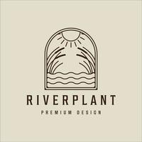 rivière plante roseau logo dessin au trait vecteur illustration simple modèle icône conception graphique. quenouilles herbe nature signe ou symbole pour l'environnement concept naturel avec badge et typographie