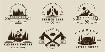 ensemble de camping en forêt et montagne logo vintage vector illustration modèle icône graphisme. collection groupée de divers signes ou symboles de voyage en plein air pour le concept d'aventure et d'aventure