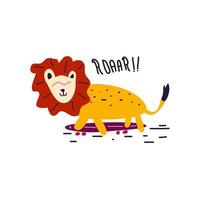 joli lion dessiné à la main jouant à la planche à roulettes, parfait pour les t-shirts et les papiers peints vecteur