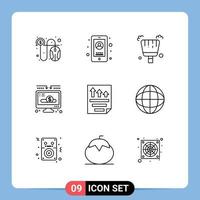 aperçu de l'interface mobile ensemble de 9 pictogrammes de balai de données de page faire un don don éléments de conception vectoriels modifiables vecteur