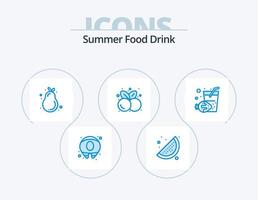 pack d'icônes bleues de boisson de nourriture d'été 5 conception d'icône. été. boire. poire. été. fruit vecteur