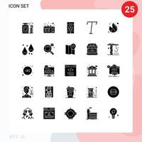 25 glyphes solides universels définis pour les applications web et mobiles argent feu ami affaires police éléments de conception vectoriels modifiables vecteur