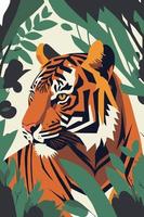 tigre dans un style vecteur plat pour poster wall art decor boho illustration