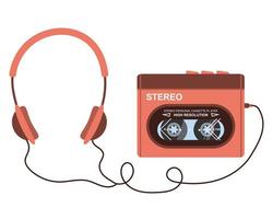 lecteur de musique à cassette dans le style des années 80, 90 et casque élégant avec des jantes souples. illustration vectorielle. vecteur
