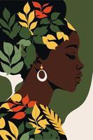 femme afro-américaine noire aux cheveux bouclés art mural style matisse vecteur