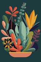 plantes en pot succulentes plat couleur vecteur style fond affiche art imprimer