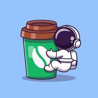 astronaute mignon avec illustration d'icône de vecteur de dessin animé de tasse de café. concept d'icône de nourriture et de boisson de l'espace vecteur premium isolé. style de dessin animé plat