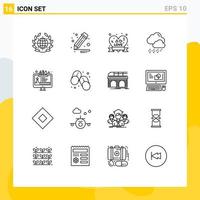 ensemble moderne de 16 contours et symboles tels que l'outil d'édition insigne conception météo éléments de conception vectoriels modifiables vecteur