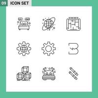 ensemble moderne de 9 contours et symboles tels que la configuration des éléments de conception vectoriels modifiables du globe terrestre de l'architecture de cog vecteur